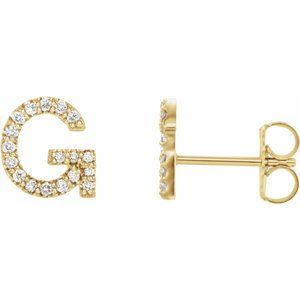 14K Yellow Gold 1/8 CTW Natural Diamond Initial G Earrings