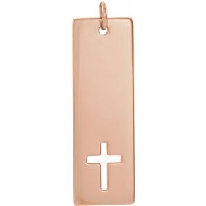 14K Rose Gold Engravable Pierced Cross Bar Pendant