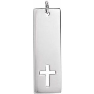 14K White Gold Engravable Pierced Cross Bar Pendant