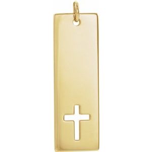 14K Yellow Gold Engravable Pierced Cross Bar Pendant