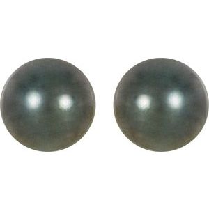 14K Palladium White 8 mm Cultured Gray Tahitian Pearl Earrings
