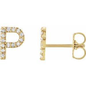 14K Yellow Gold .05 CTW Natural Diamond Initial P Earring