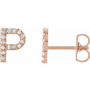 14K Rose Gold .05 CTW Natural Diamond Initial P Earring