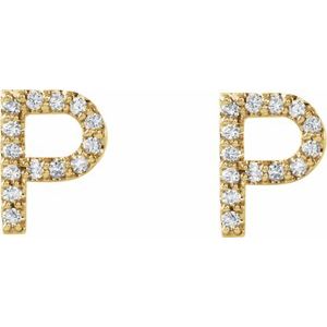 14K Yellow Gold 1/8 CTW Natural Diamond Initial P Earrings
