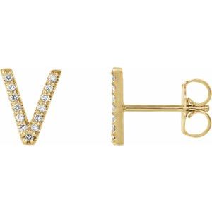 14K Yellow Gold .07 CTW Natural Diamond Initial V Earrings