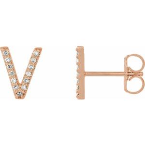 14K Rose Gold .03 CTW Natural Diamond Initial V Earring