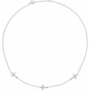 14K White Gold 1/4 CTW Natural Diamond 3-Station Cross 16-18â€ Necklace