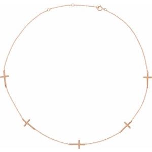14K Rose Gold 5-Station Cross Adjustable 16-18â€