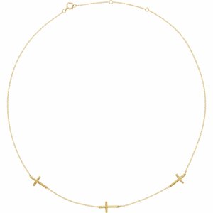 14K Yellow Gold 3-Station Cross Adjustable 16-18â€ Necklace