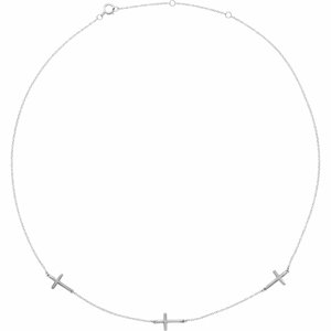 14K White Gold 3-Station Cross Adjustable 16-18â€ Necklace