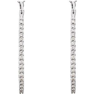 14K White Gold 1 CTW Natural Diamond Inside-Outside Hoop Earrings
