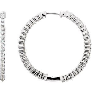 14K White Gold 1/2 CTW Natural Diamond Inside/Outside 32.5 mm Hoop Earring