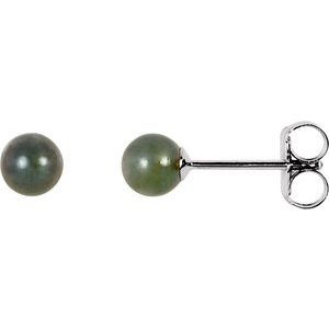 14K White 4 mm Cultured Black Akoya Pearl Earrings