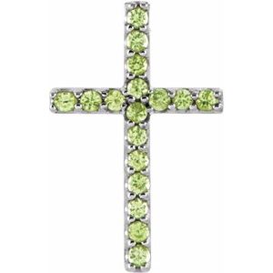 14K White Gold Natural Peridot Petite Cross Pendant