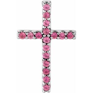 14K White Gold Natural Pink Tourmaline Petite Cross Pendant