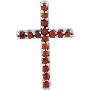 14K White Gold Natural Mozambique Garnet Petite Cross Pendant