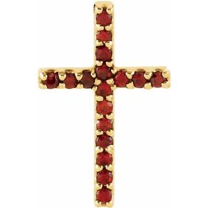 14K Yellow Gold Natural Mozambique Garnet Petite Cross Pendant