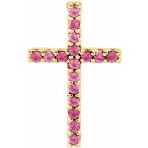 14K Yellow Gold Natural Pink Tourmaline Petite Cross Pendant
