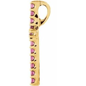 14K Yellow Gold Natural Pink Tourmaline Petite Cross Pendant