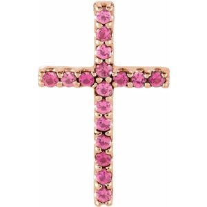 14K Rose Gold Natural Pink Tourmaline Petite Cross Pendant