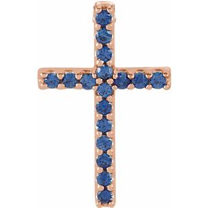 14K Rose Gold Natural Blue Sapphire Petite Cross Pendant