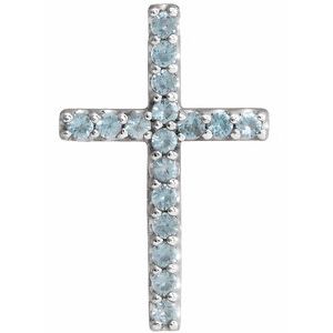 14K White Gold Natural Swiss Blue Topaz Petite Cross Pendant