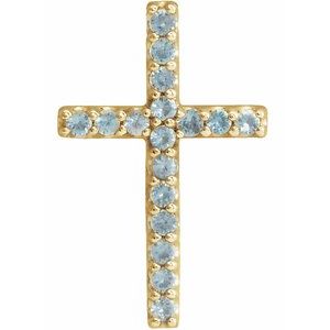 14K Yellow Gold Natural Swiss Blue Topaz Petite Cross Pendant