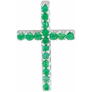 14K White Gold Natural Emerald Petite Cross Pendant
