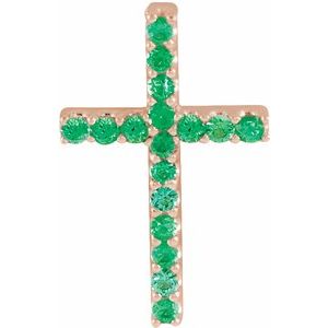 14K Rose Gold Natural Emerald Petite Cross Pendant