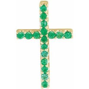 14K Yellow Gold Natural Emerald Petite Cross Pendant