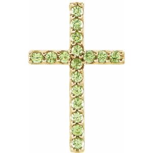 14K Yellow Gold Natural Peridot Petite Cross Pendant