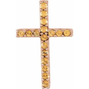 14K Rose Gold Natural Yellow Sapphire Petite Cross Pendant