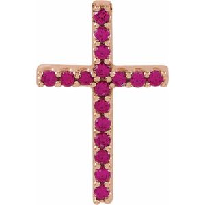 14K Rose Gold Natural Ruby Petite Cross Pendant