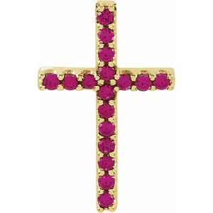 14K Yellow Gold Natural Ruby Petite Cross Pendant