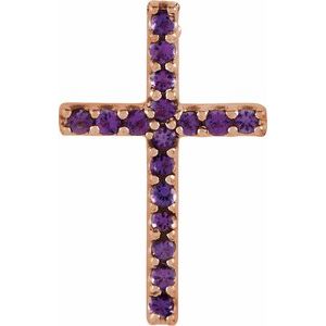 14K Rose Gold Natural Amethyst Petite Cross Pendant