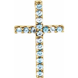 14K Yellow Gold Natural Aquamarine Petite Cross Pendant