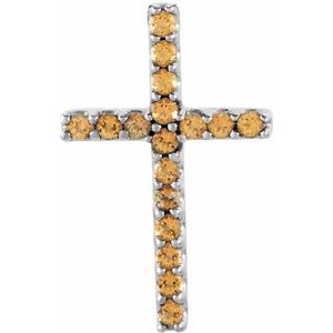 14K White Gold Natural Yellow Sapphire Petite Cross Pendant