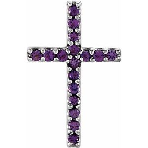14K White Gold Natural Amethyst Petite Cross Pendant