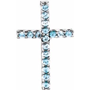 14K White Gold Natural Aquamarine Petite Cross Pendant