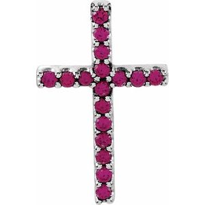 14K White Gold Natural Ruby Petite Cross Pendant