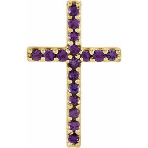 14K Yellow Gold Natural Amethyst Petite Cross Pendant