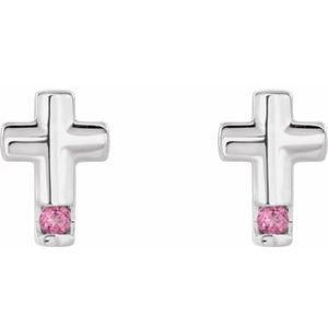 Sterling Silver Natural Pink Tourmaline Cross Earrings