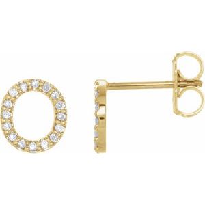 14K Yellow Gold 1/8 CTW Natural Diamond Initial O Earrings