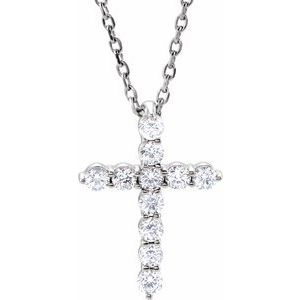 14K White Gold 1/4 CTW Lab-Grown Diamond Cross 16-18" Necklace