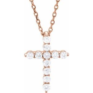 14K Rose Gold 1/4 CTW Natural Diamond Cross 16-18" Necklace