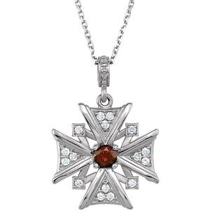 14K Yellow Gold Natural Mozambique Garnet & 1/6 CTW Natural Diamond 18" Necklace