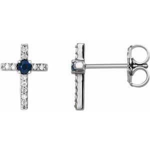 Platinum Natural Blue Sapphire & .05 CTW Natural Diamond Cross Earrings