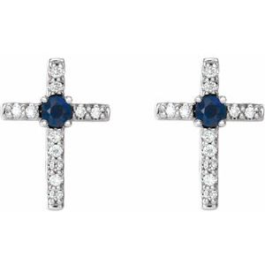 Sterling Silver Lab-Grown Blue Sapphire & .05 CTW Natural Diamond Cross Earrings