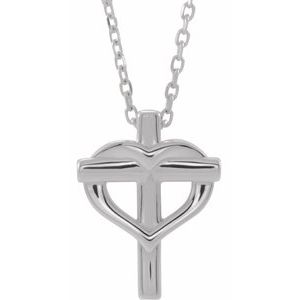 Platinum Youth Cross with Heart 15" Necklace