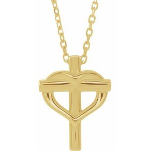 14K Yellow Gold Youth Cross with Heart 15" Necklace